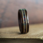 (In Stock) Scots-Irish Tartan Ring -  Rosewood with Scottish Tartan & Dual Yellow Gold Inlays  Size 9.5/9mm