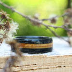 Weathered Whiskey Barrel Wood Wedding Ring with Natural Whiskey Inlay