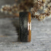 Rings - Offset Whiskey Double Ring - Weathered Whiskey Barrel With Offset Rose Gold & Natural Whiskey Barrel Edge