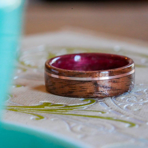 Rings - Purple Heart Wood Wedding Ring With M1 Garand WWII Rifle Walnut And Gold - Support Our Veterans