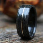 Rings - Weathered Whiskey Barrel Wood Wedding Ring And Center Gold Inlay