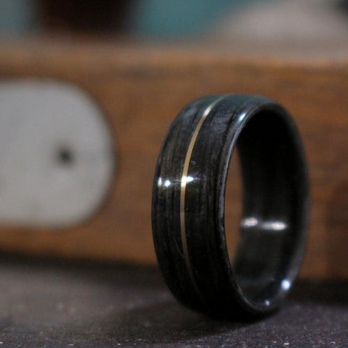 Rings - Weathered Whiskey Barrel Wood Wedding Ring And Center Gold Inlay